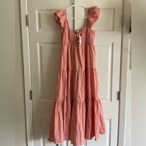 Pink Abercrombie & Fitch Ruffle Strap tiered midaxi Maxi dress size Small NWT